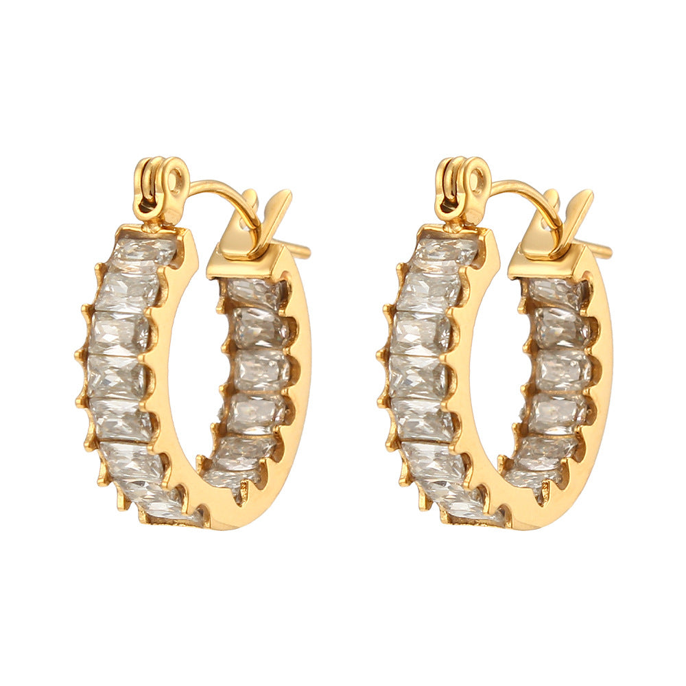 Monaco Sparkle Cubic Zirconia Huggies 18K Gold-Plated Stainless Steel Earrings