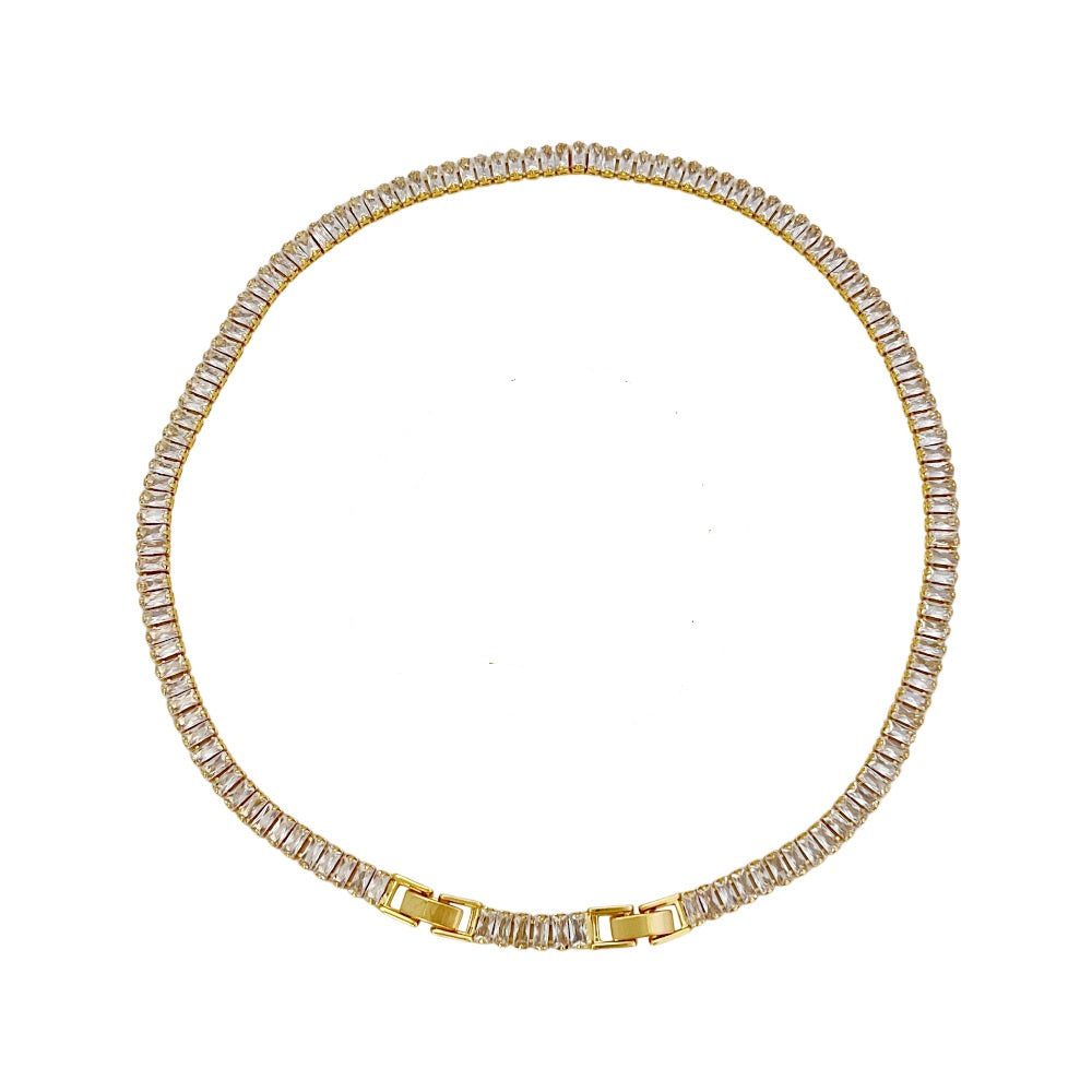 Venice Brilliance Cubic Zirconia 18K Gold-Plated Stainless Steel Necklace with Lock Closure