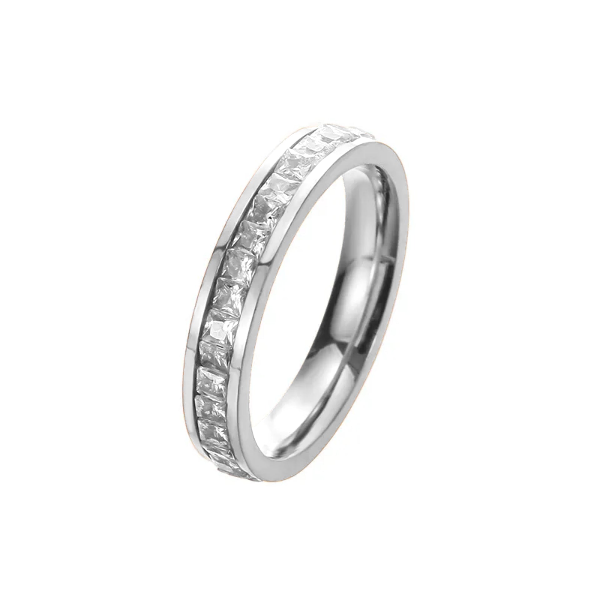 Vienna Elegance Classy Cubic Zirconia 18K White Gold-Plated Titanium Ring