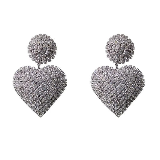 Vivienne Sparkling Rhinestone Heart Trendy Drop Earrings