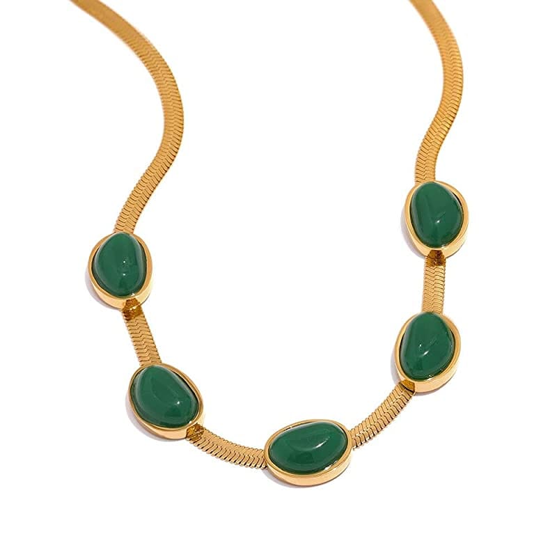 Tokyo Serenity Green Agate 18K Gold-Plated Titanium Necklace with Lobster Clasp Closure