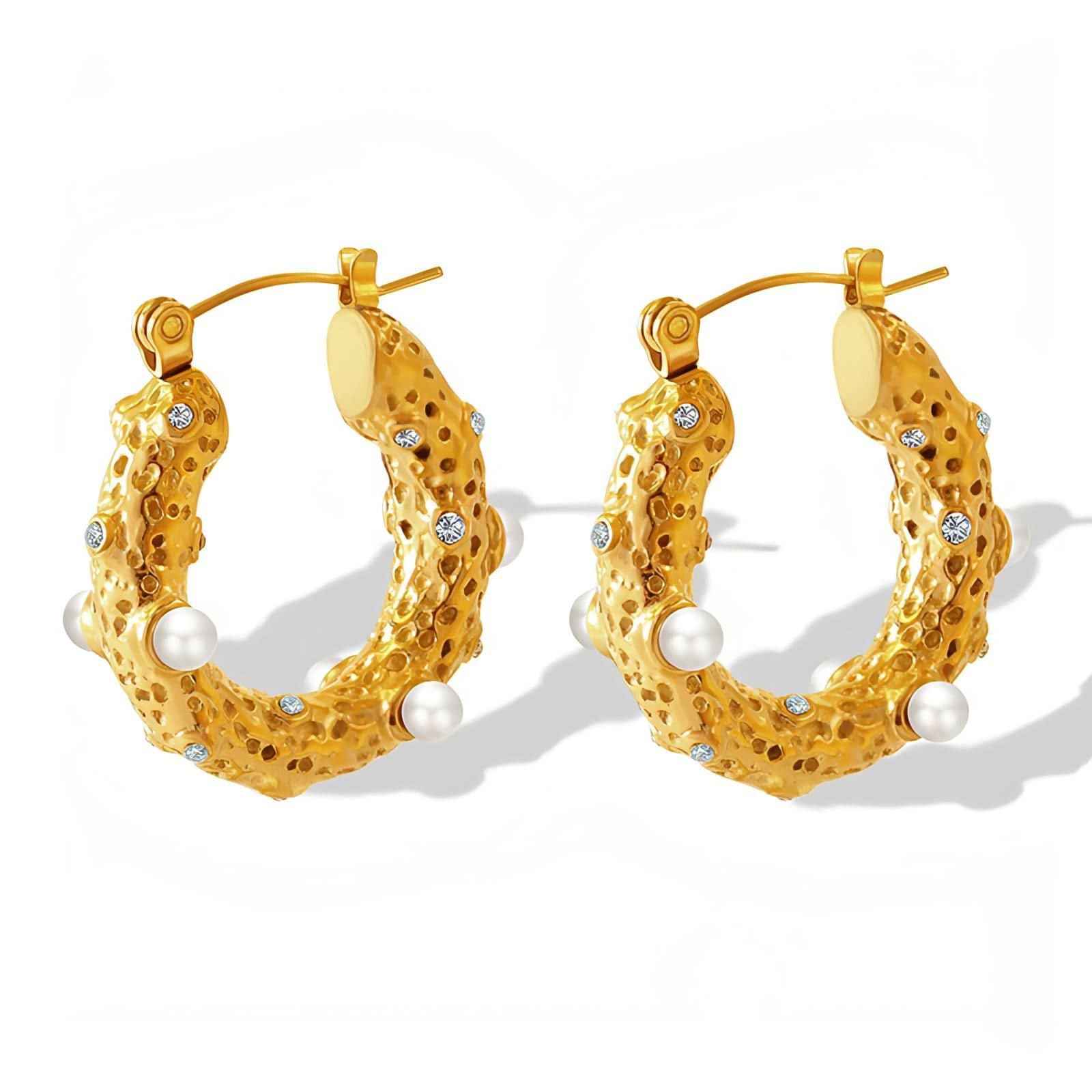 Rome Pearl & Cubic Zirconia 18K Gold-Plated Huggies Earrings