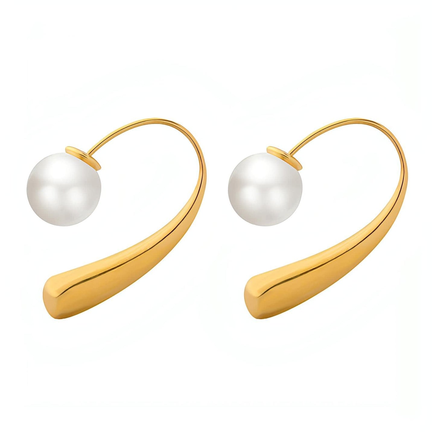 Capella Gleaming 14K Gold-Plated Stainless Steel and Pearl Cuff Earrings