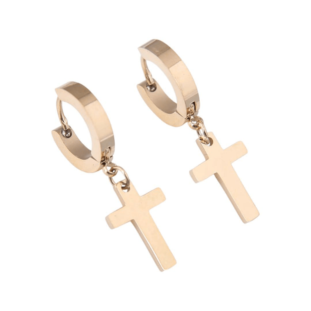 San Francisco Cross Pendant 14K Gold-Plated Hoop Earrings