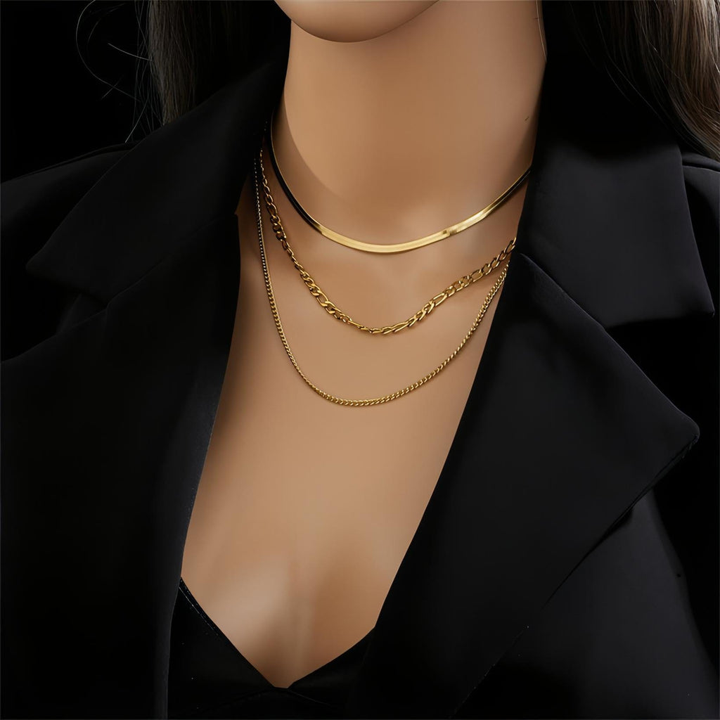 Monaco Triple Elegance 18K Gold-Plated Stainless Steel Necklace with Lobster Clasp Closure