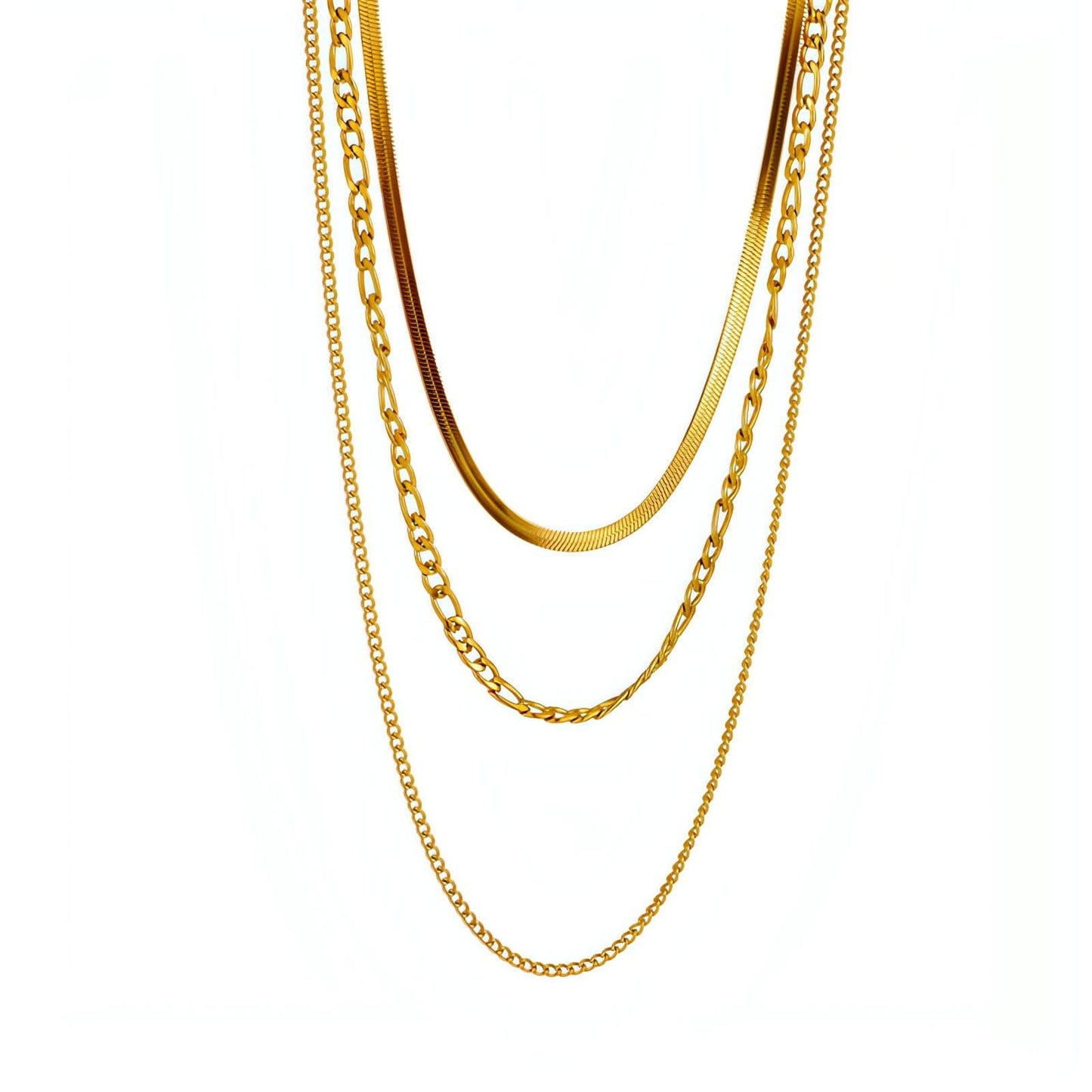 Monaco Triple Elegance 18K Gold-Plated Stainless Steel Necklace with Lobster Clasp Closure