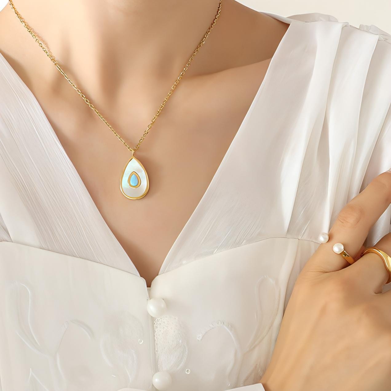 Opulent Opal 18K Gold-Plated Stainless Steel Necklace with Lobster Clasp Closure