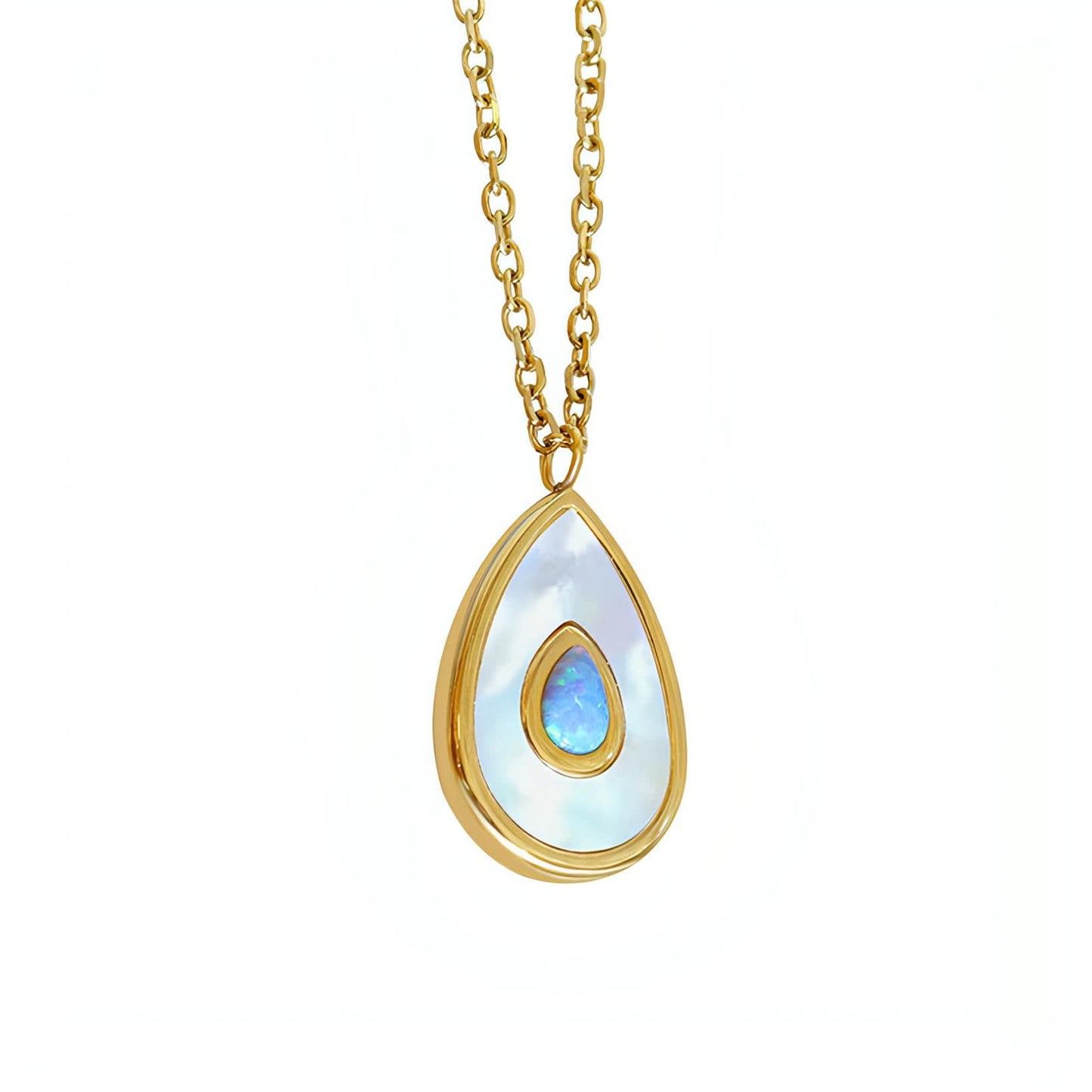 Opulent Opal 18K Gold-Plated Stainless Steel Necklace with Lobster Clasp Closure