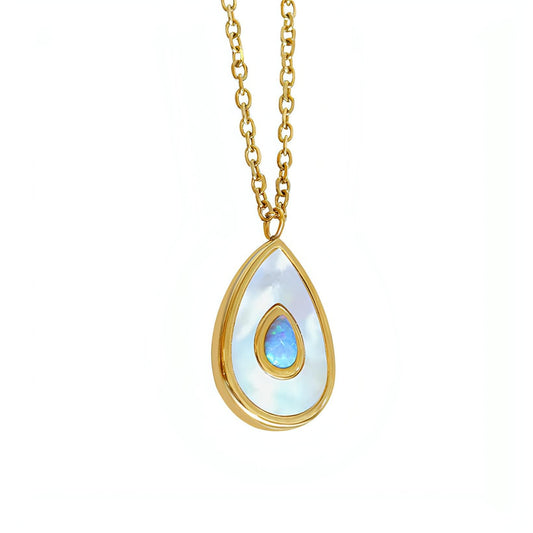 Opulent Opal 18K Gold-Plated Stainless Steel Necklace with Lobster Clasp Closure