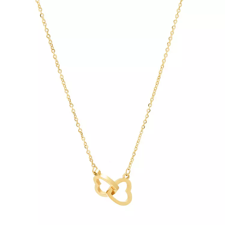 Capri Love Connection 18K Gold-Plated Stainless Steel Necklace with Cable Style Chain and Hearts Pendants