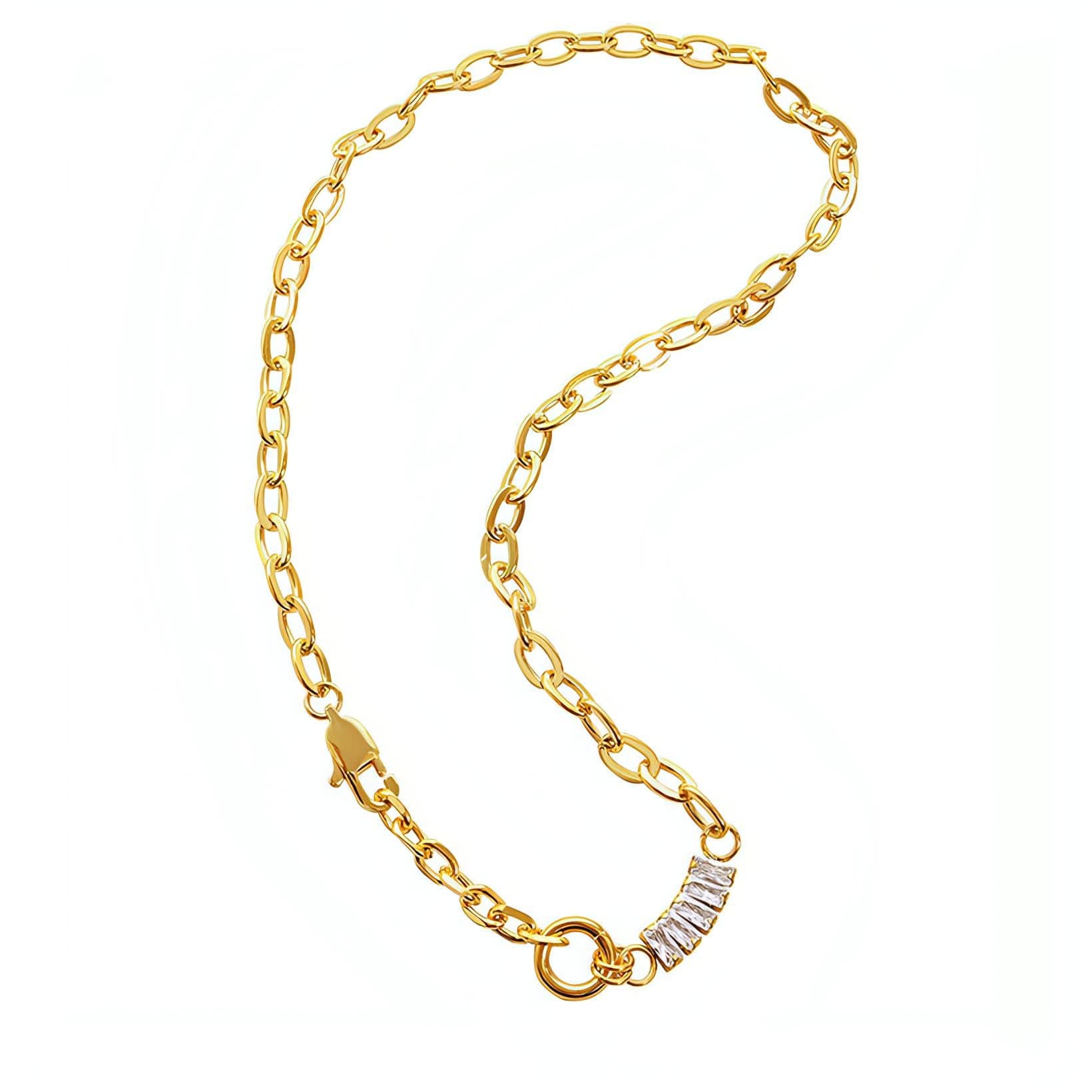 Venice Brilliance Cubic Zirconia 18K Gold-Plated Titanium Necklace with Rolo Style Chain