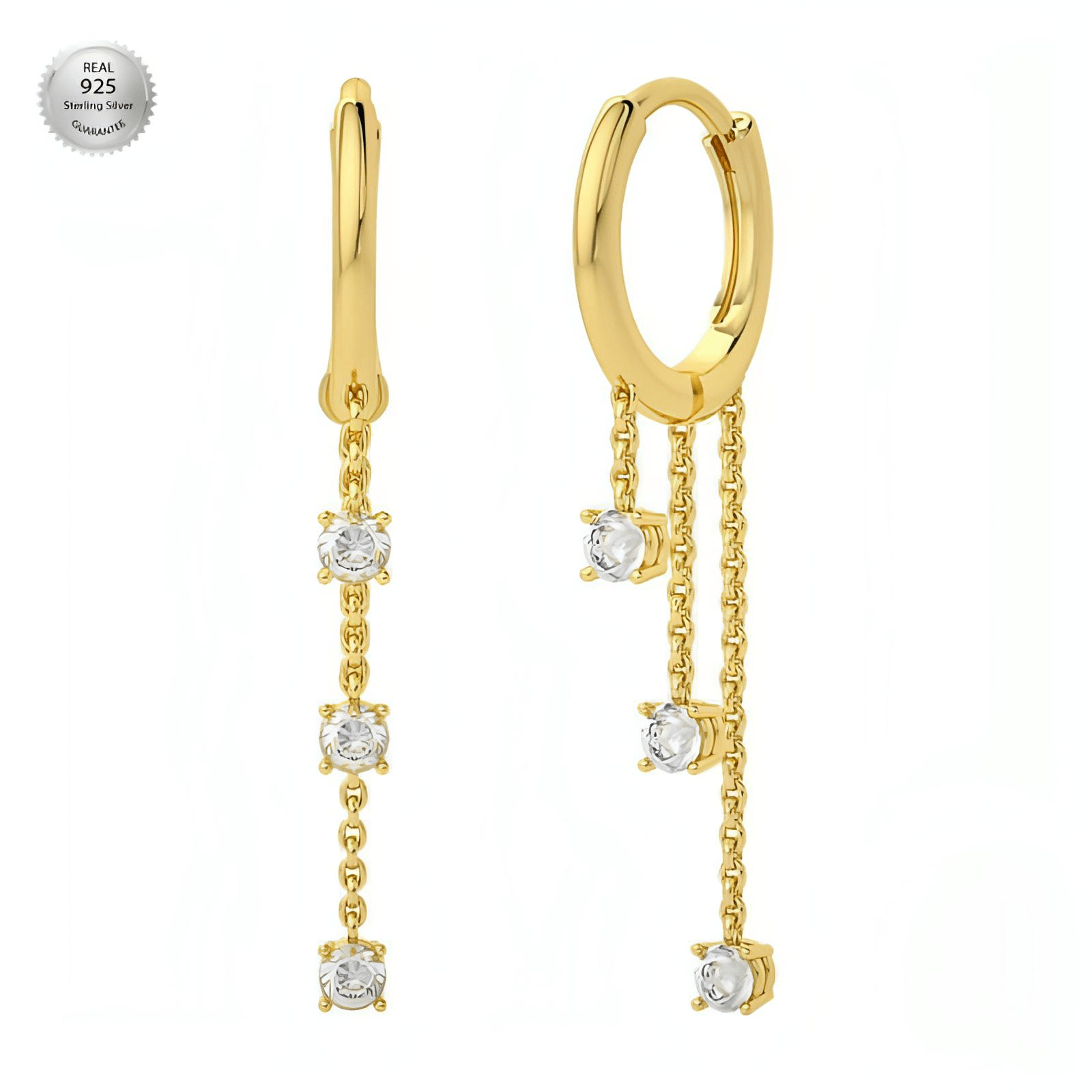 Cascade Radiance - 18K Gold-Plated Sterling Silver Cubic Zirconia Drop Earrings