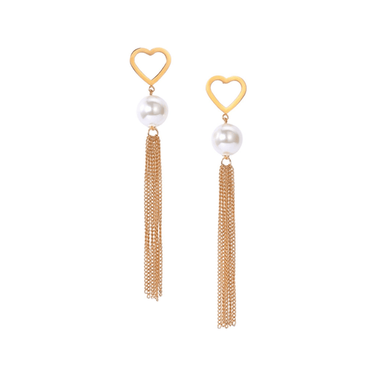 Ophelia 18K Gold-Plated Pearl Heart Stainless Steel Dangle Earrings