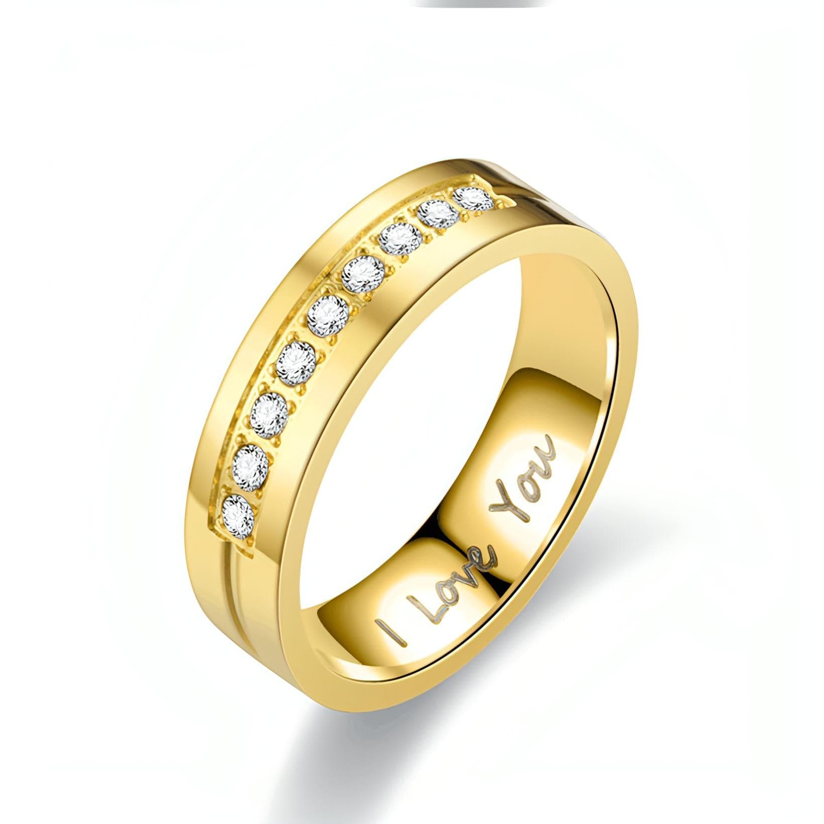 Rome Romance "I Love You" Cubic Zirconia 18K Gold-Plated Titanium Ring