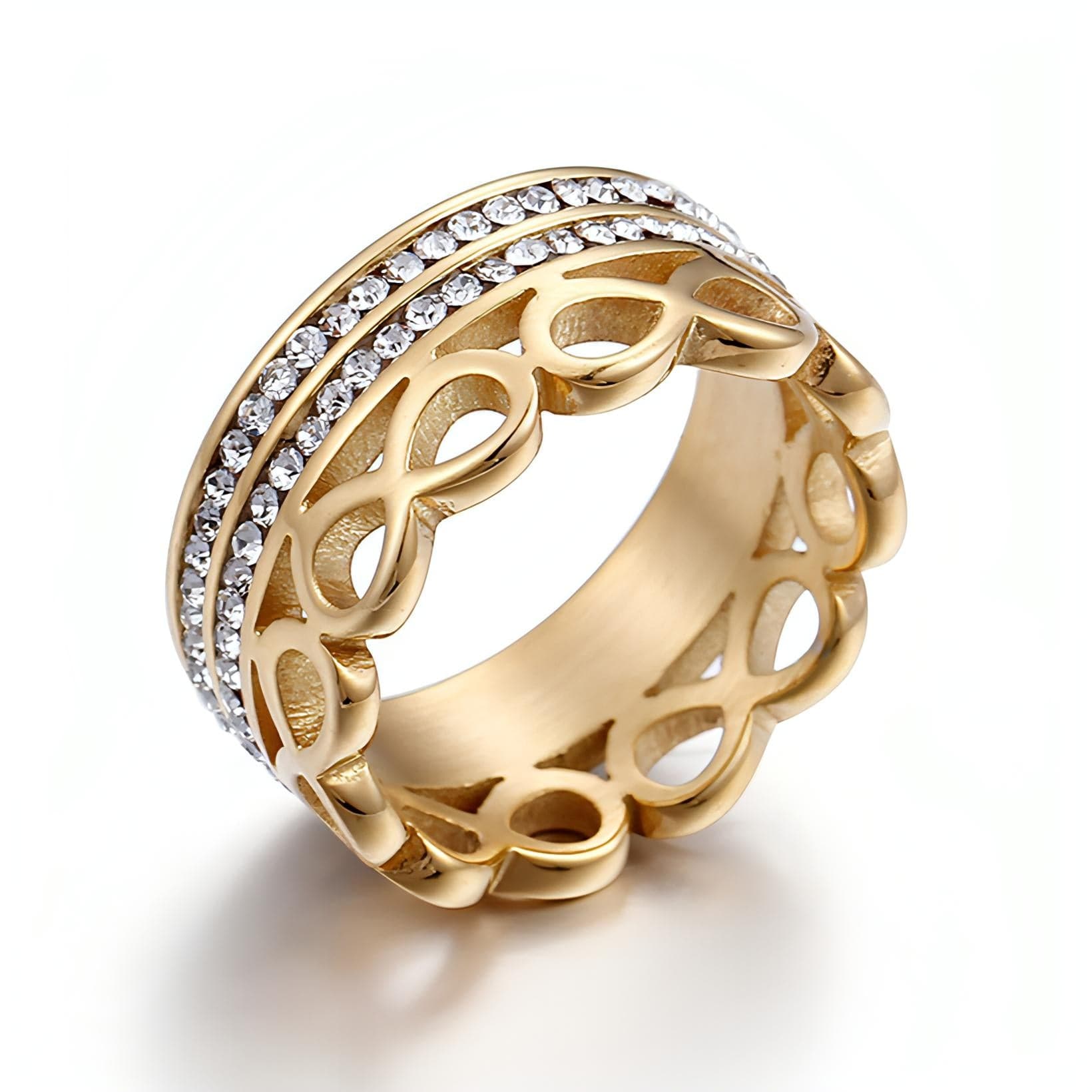 Titanium Infinity Cubic Zirconia Ring, 14K Gold-Plated, Elegant Jewelry