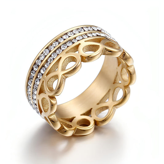 Titanium Infinity Cubic Zirconia Ring, 14K Gold-Plated, Elegant Jewelry