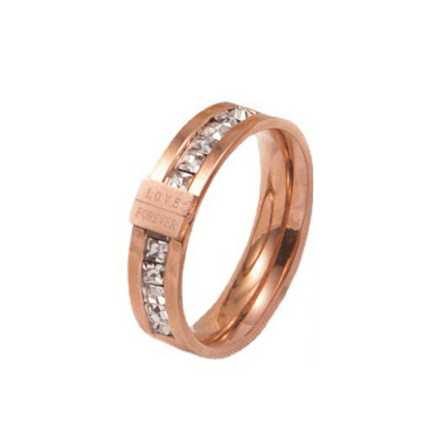 Eternal Love Ring, 14K Rose Gold-Plated Titanium, Adorned with Cubic Zirconia