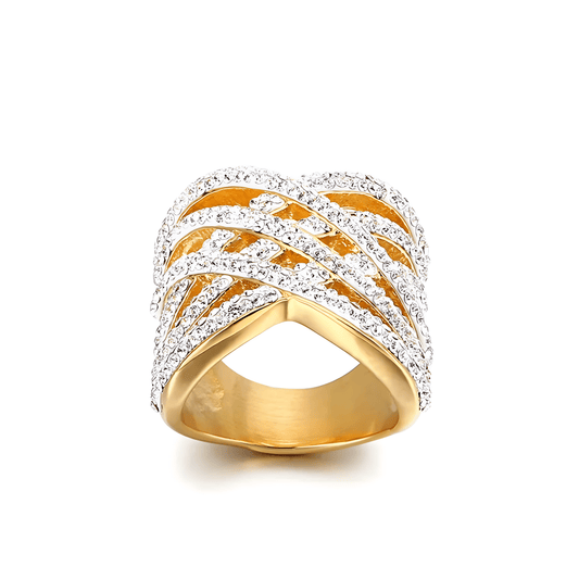 Titanium Cubic Zirconia Ring, 14K Gold-Plated, Luxury Jewelry