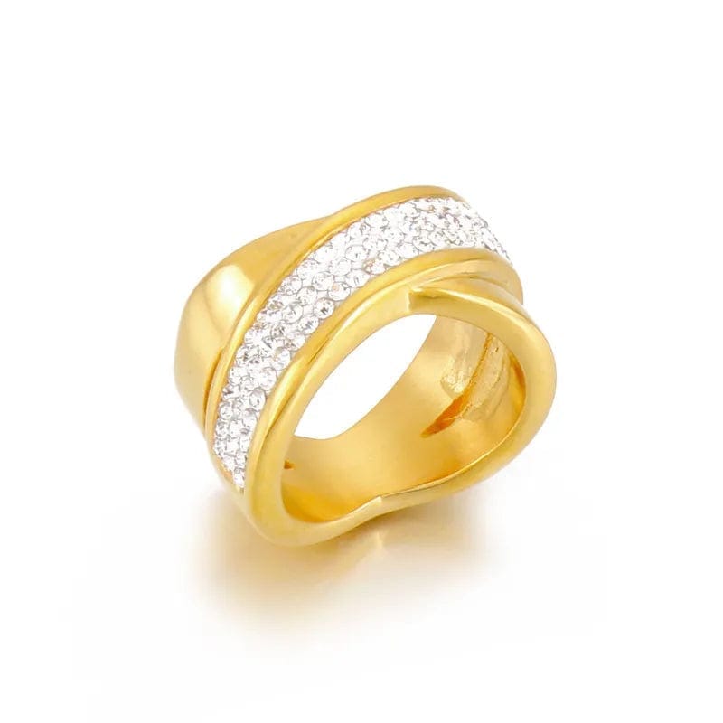 Titanium Cubic Zirconia Ring, 14K Gold-Plated, Luxury Jewelry