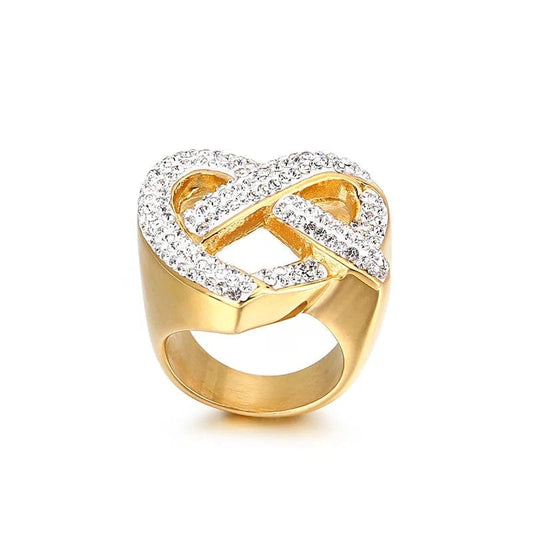 Titanium Cubic Zirconia Ring, 18K Gold-Plated, Elegant Jewelry