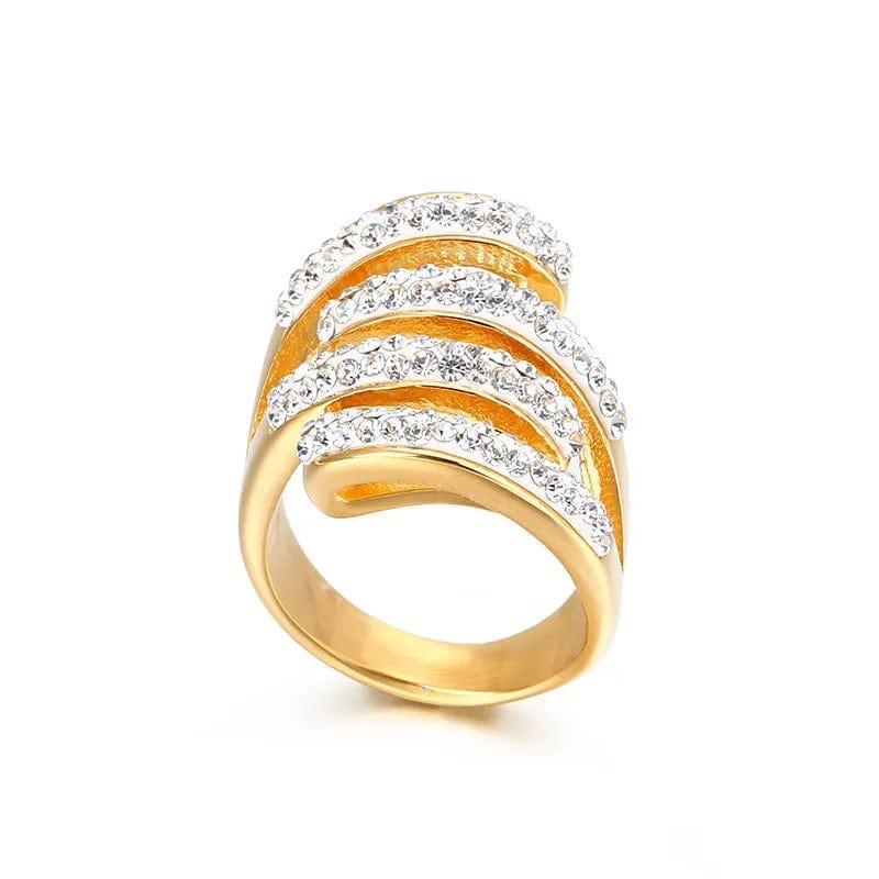 Titanium Cubic Zirconia Ring, 14K Gold-Plated, Luxury Jewelry