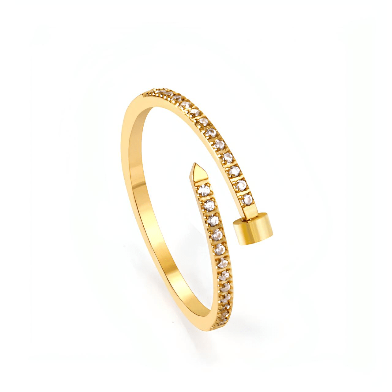 Ibiza Cubic Zirconia Nail Trendy 14K Gold-Plated Titanium Ring