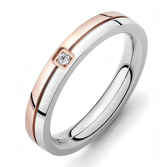 Aspen Radiance Bicolor 14K Gold-Plated Titanium Ring with Cubic Zirconia