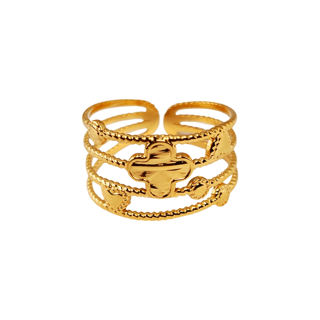 ome 14K Gold-Plated Adjustable Stainless Steel Ring