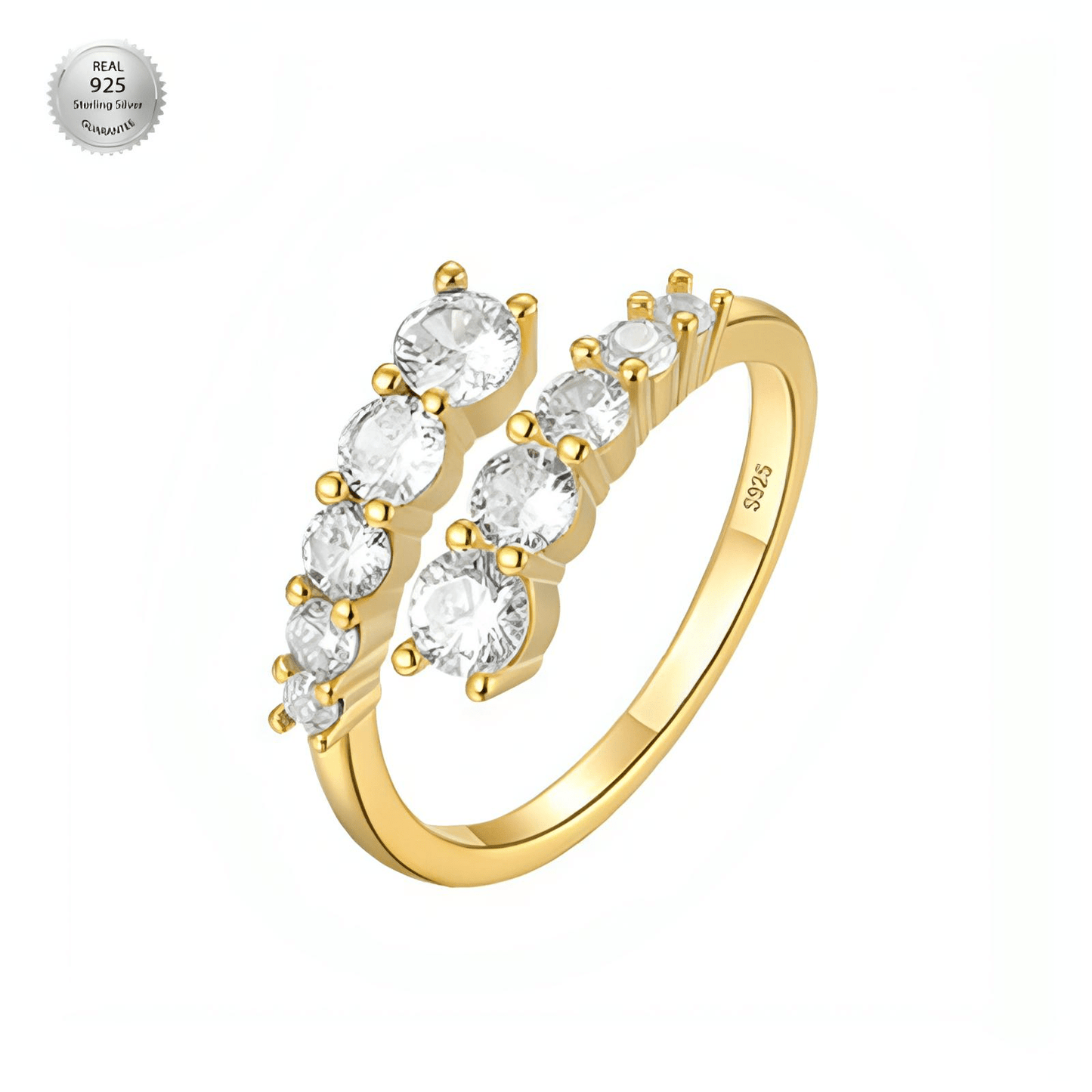 Monaco Radiance Elegant Adjustable 18K Gold Plated Cubic Zirconia Sterling Silver Ring