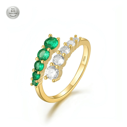 Emerald Athena Adjustable 18K Gold-Plated Sterling Silver Ring