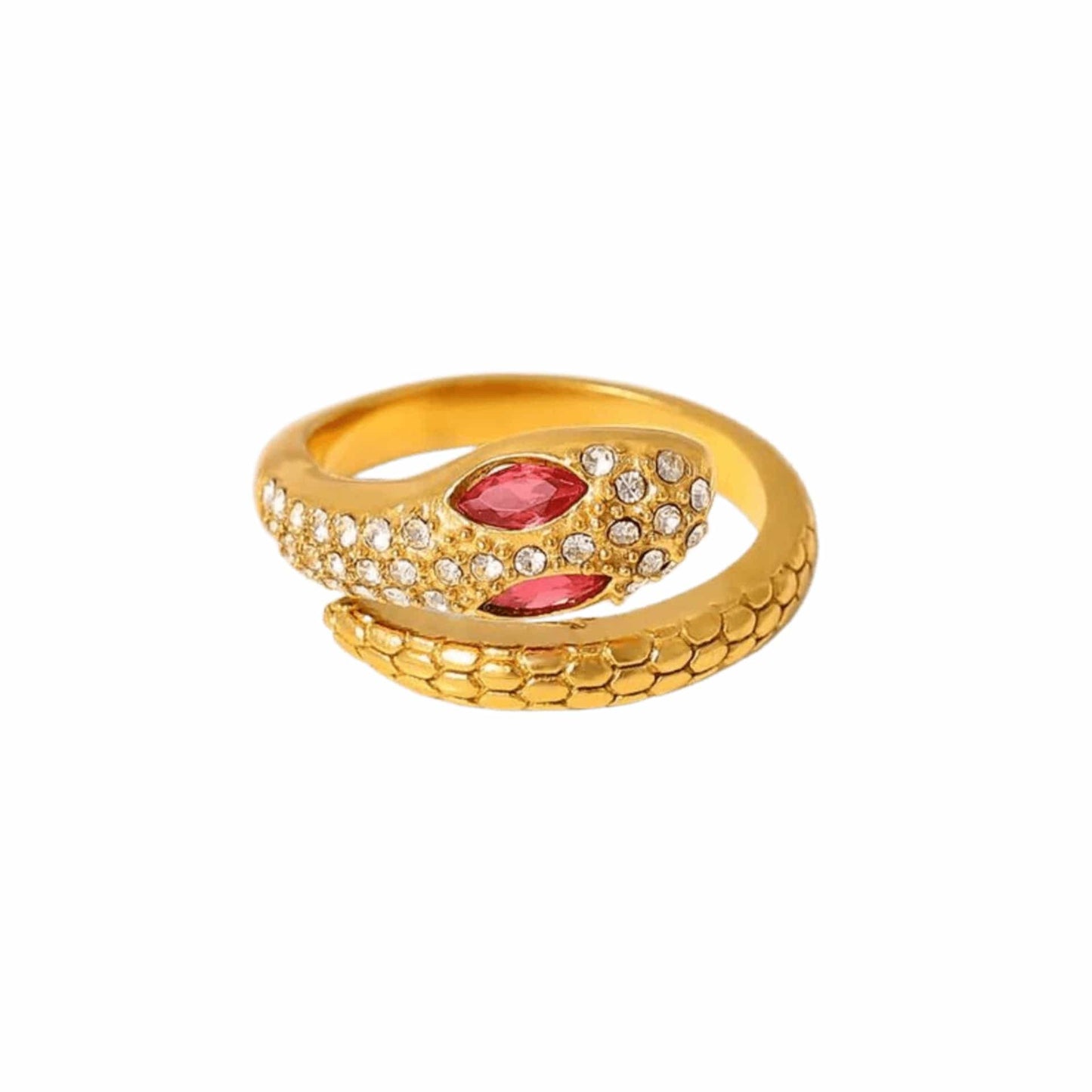 Adjustable Titanium Snake Ring, 14K Gold-Plated, Cubic Zirconia Jewelry