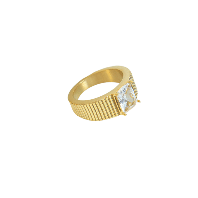 Titanium Cubic Zirconia Ring, 18K Gold-Plated, Luxury Jewelry